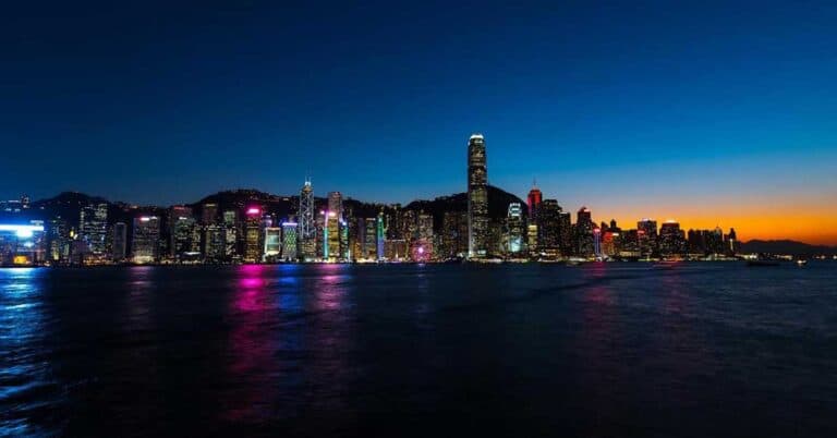 City view of Hong Kong from the sea.