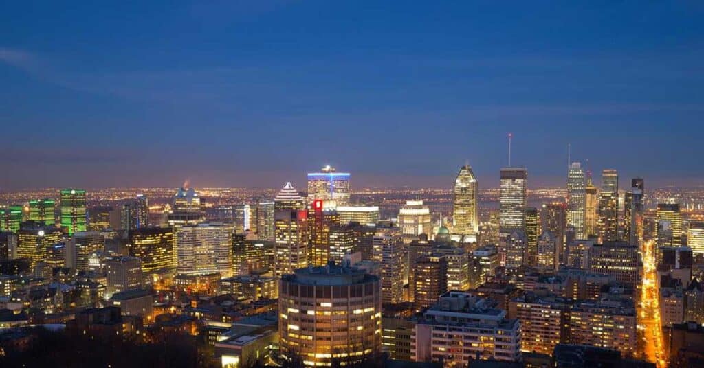 Montreal birds eye city night view