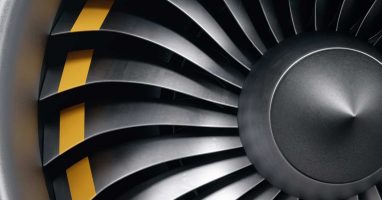 Close up view of jet engine