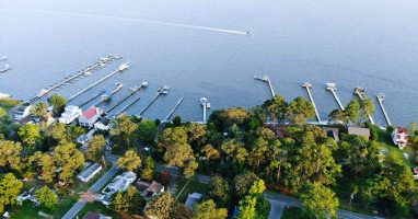 Aerial view of a Delaware waterfront port