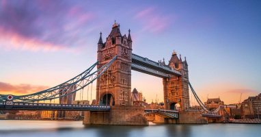 A sunset view of Tower Bridge in London
